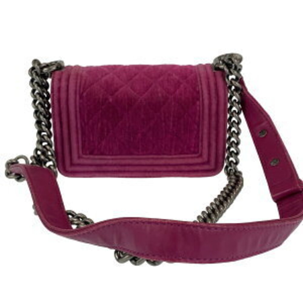 Chanel Velour Pochette Shoulder Matelasse Pink Boy Leather Chain Bag